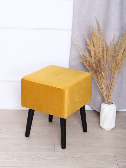 Пуф "Twist" антивандальный велюр Mustard/венге. Для кухни, прихожей, салона красоты, офиса. 40х40х49см