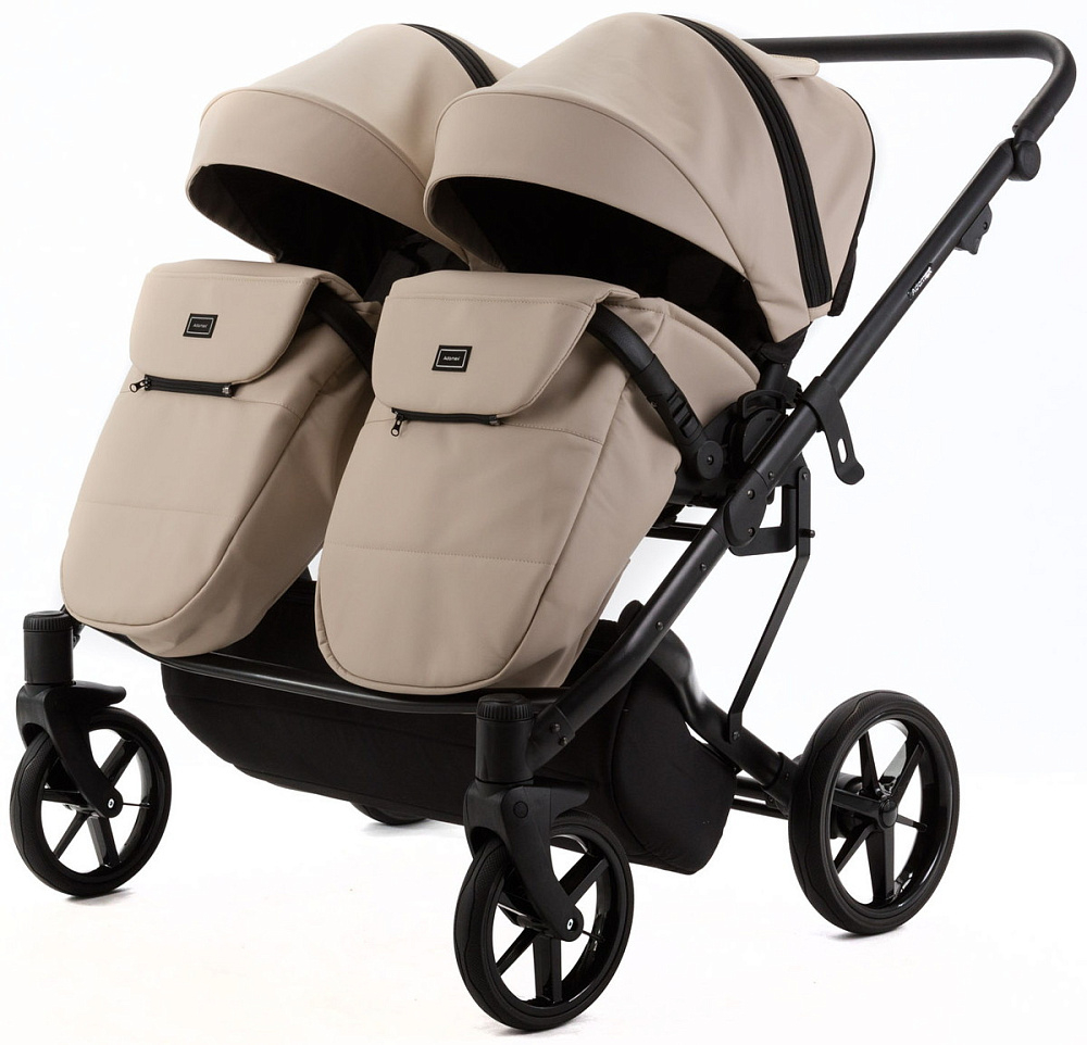 Детская коляска для двойни Adamex Leo Duo Deluxe 2 в 1 DUO-SA7 (СВ.БЕЖЕВАЯ КОЖА)