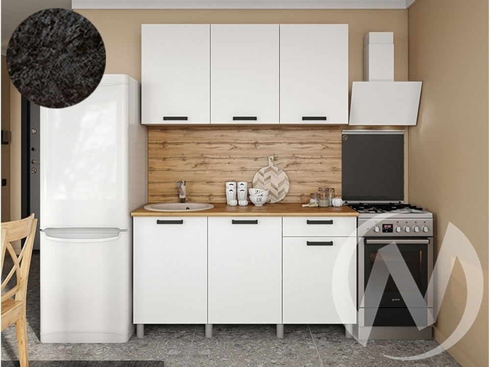 Кухня Кьяра 1.5м (корпус белый/карбон фарфор) 26мм кастилло темный