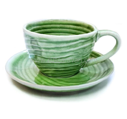 310503.2 Кружка с блюдцем "Зеленый песок" В ПОДАРОЧНОЙ КОРОБКЕ, 100мл, 13*13*6,5, керамика