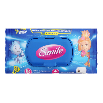 Бумага туалетная влажная SMILE детская Фиксики, с клапаном, 44шт