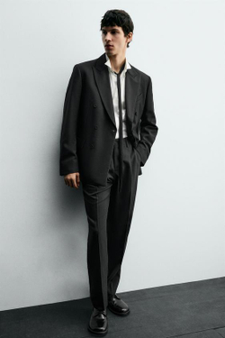 ZARA КОСТЮМНЫЕ БРЮКИ СО СКЛАДКАМИ, ЧЕРНЫЙ