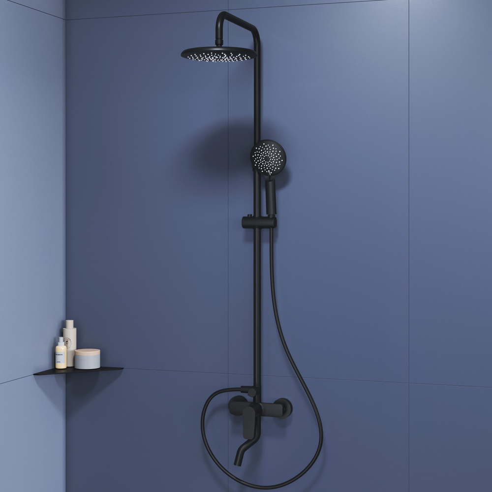 Душевая стойка черная со смесителем из стали RGW SP-25B