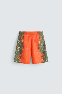 ZARA ДЛИННЫЕ ПЛАВКИ С ЦВЕТОЧНЫМ ПРИНТОМ, КОРАЛЛОВЫЙ