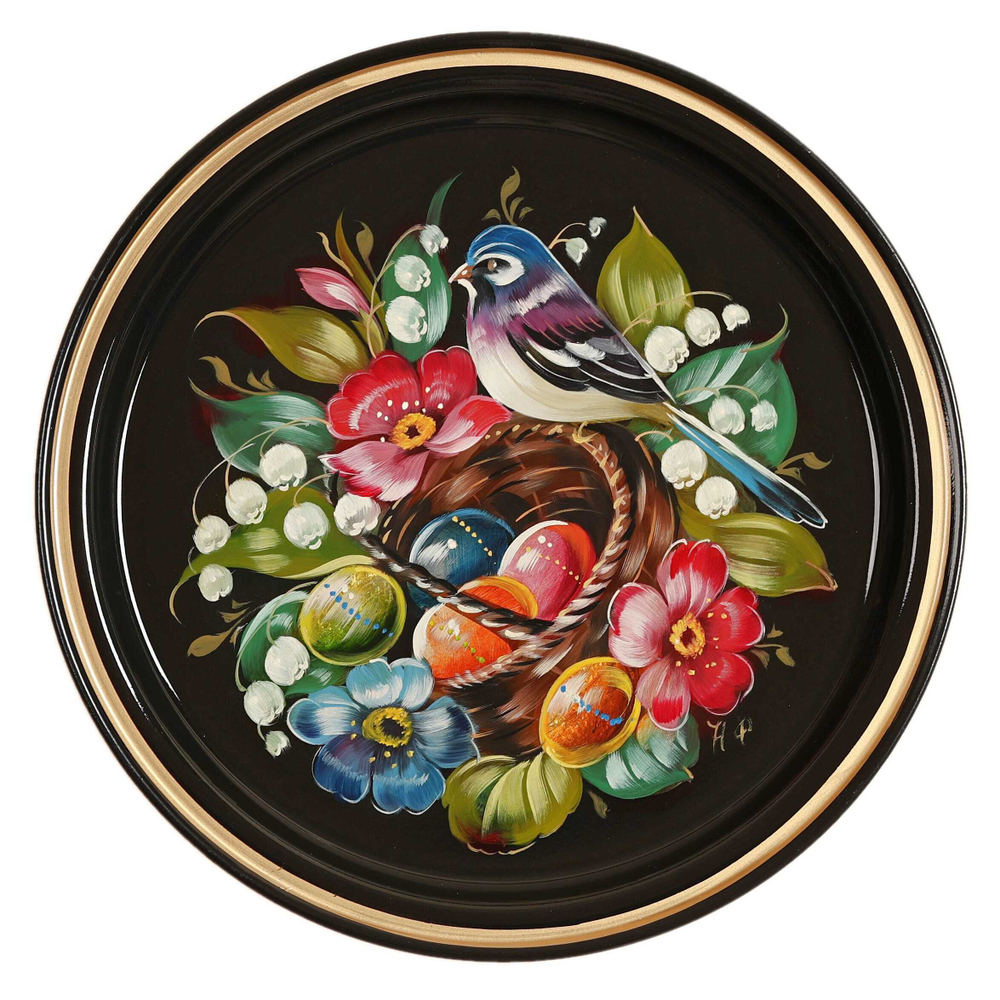 Жостовский поднос декоративный, размер 22 см (A5), металлический