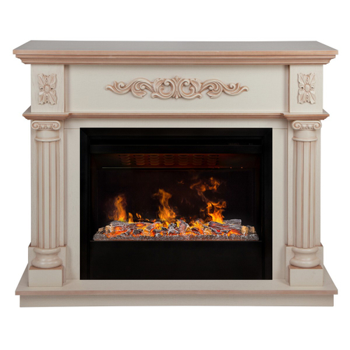 Электрокамин RealFlame Silvia 26 WT белый дуб с бронзовой патиной с очагом 3D Helios 26 SBG