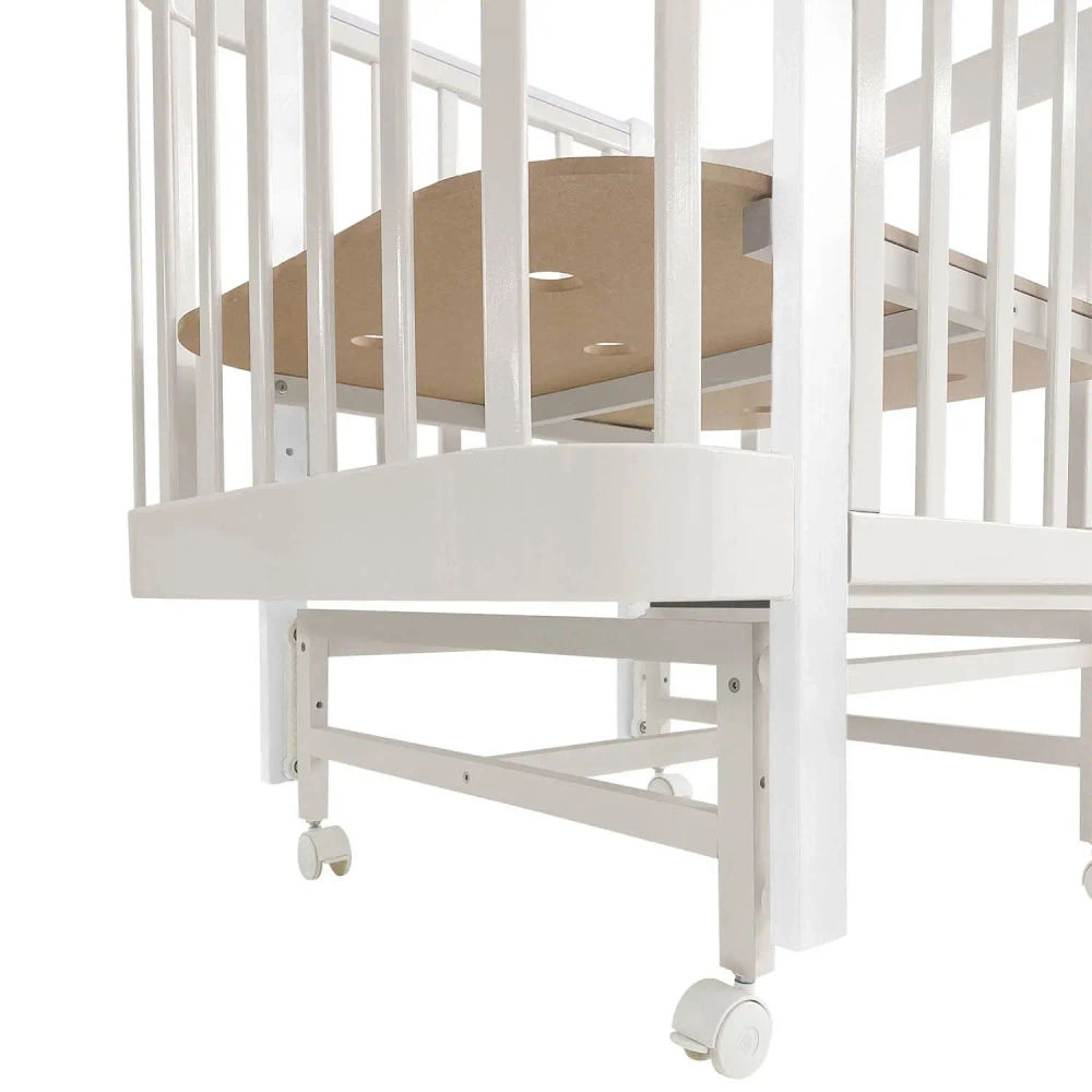 Кровать детская Indigo Italiano Baby продольный маятник на колесах кашемир-белый