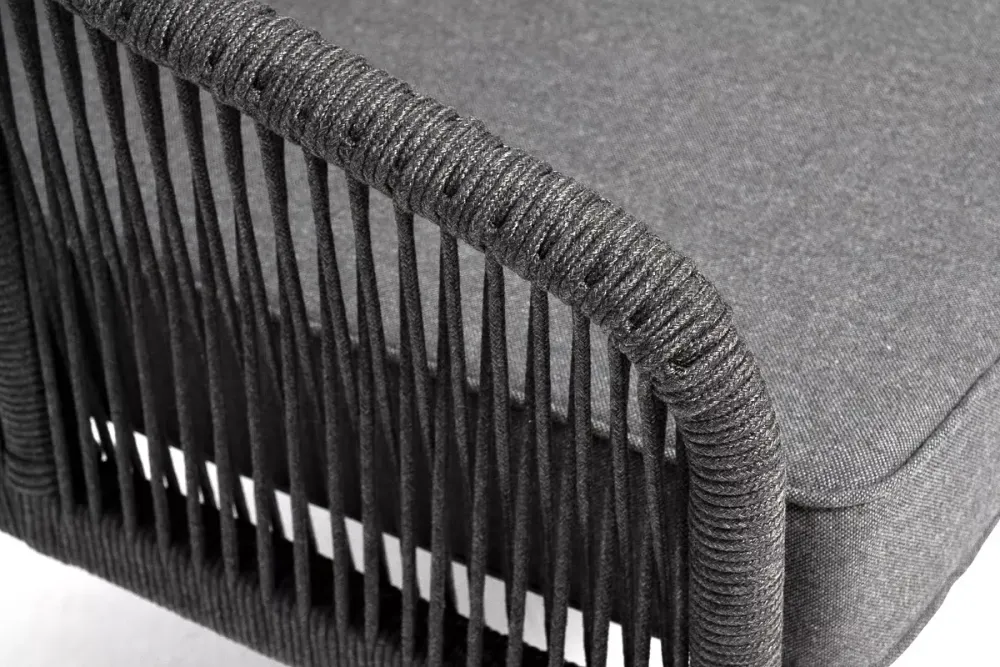 "Канны" диван модульный плетеный из роупа, каркас алюминий темно-серый (RAL7024) муар, роуп темно-серый круглый, ткань темно-серая 027