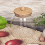 Банка для продуктов стеклянная 600мл «Хай-Тек» с бамбуковой крышкой, бочонок