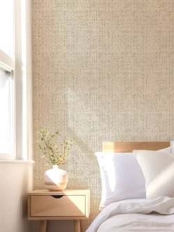 Обои виниловые флизелиновые Мешковина бежевая, метровые, для коридора (VILIA, 1015-61)