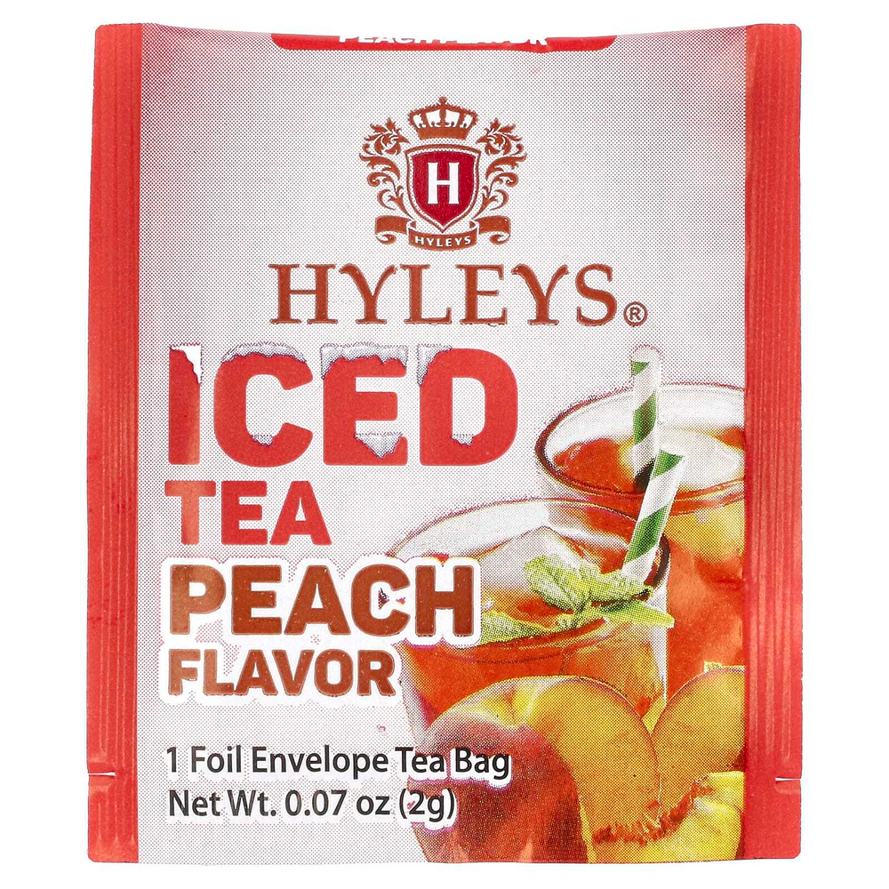 Hyleys Tea, холодный черный чай, персик, 20 индивидуально упакованных чайных пакетиков, 40 г (1,41 унции)