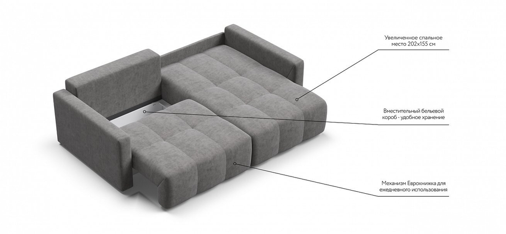 Угловой диван BOSS TREND Велюр Royal стоун