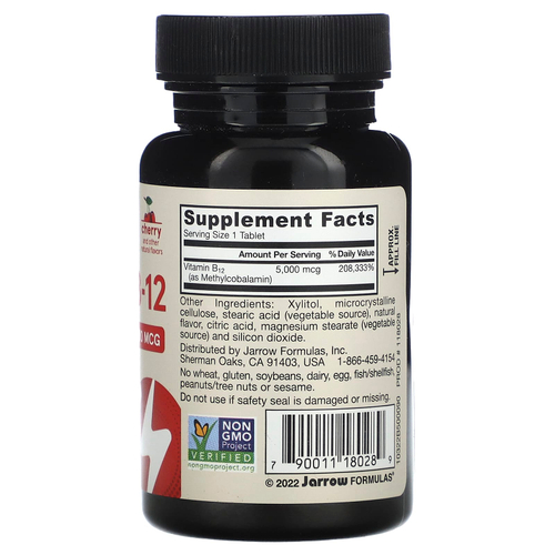Jarrow Formulas, веганский метил B12, максимальная эффективность, со вкусом вишни, 5000 мкг, 90 жевательных таблеток