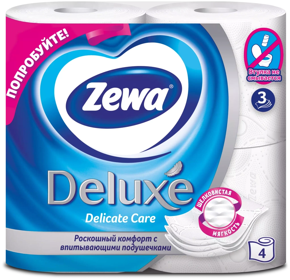 Туалетная бумага Zewa Deluxe трёхслойная 4 рул.