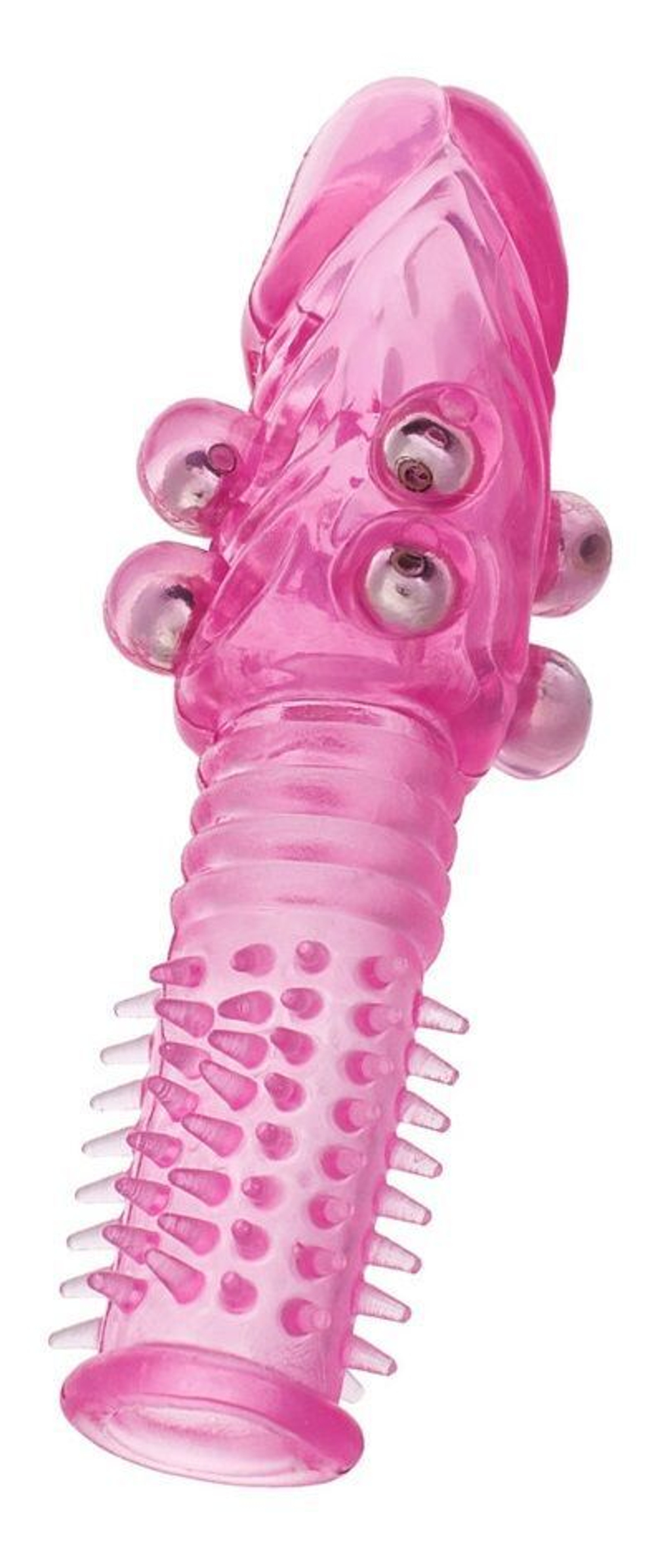Стимулирующая розовая насадка с шишечками и шипами - 13,5 см. (Цвет: розовый)