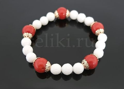 браслет из кахолонга и коралла (б-1199)