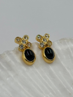 Серьги с чёрными кабошонами и кристаллами Avon