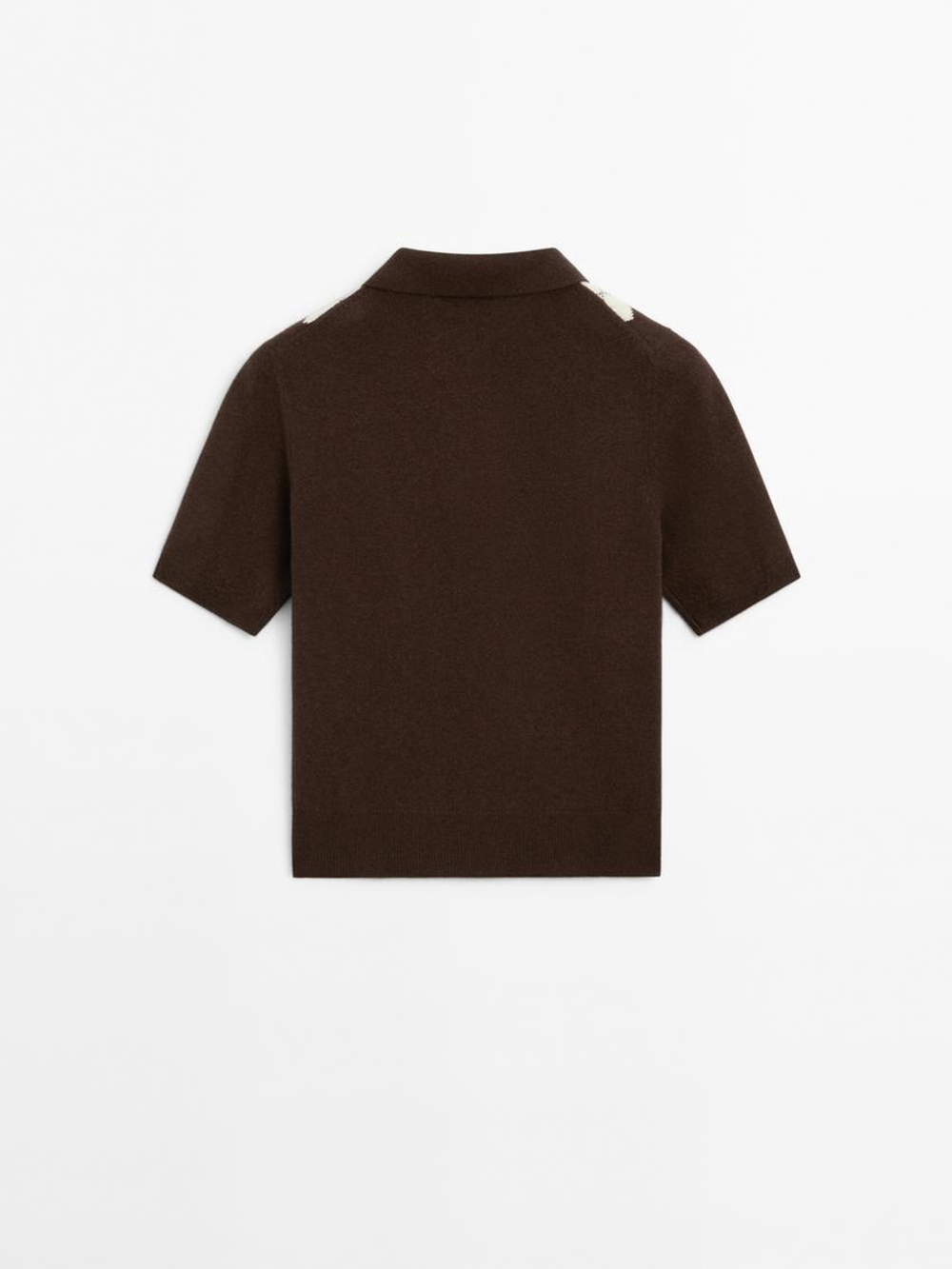 Massimo Dutti Поло с короткими рукавами и узором «ромбы», коричневый
