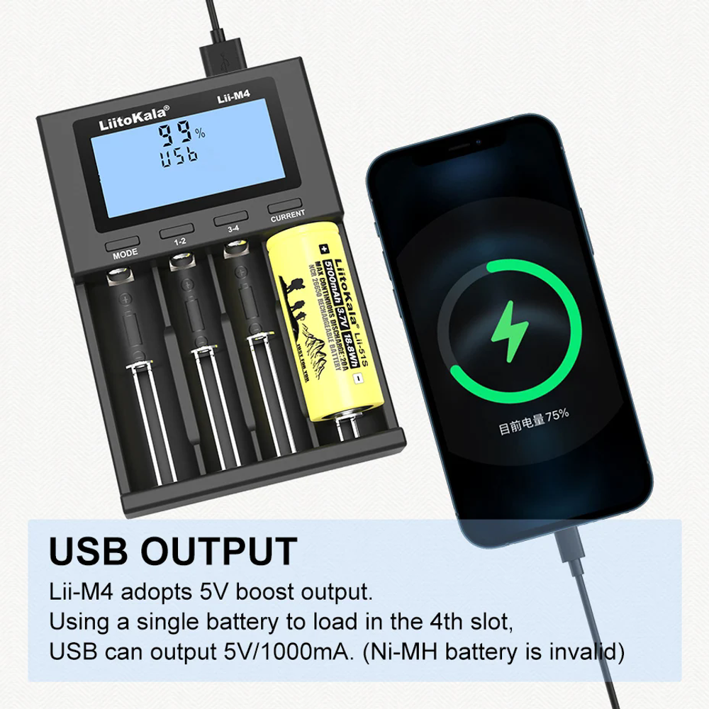 Зарядные устройства для аккумуляторов LiitoKala Lii - M4 18650, 26650, 14 500, AA, AAA и т. д.