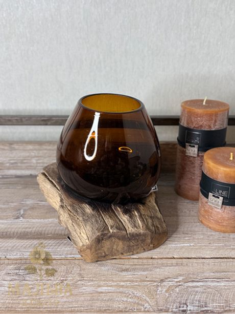 Вазочка для декора на деревянной подставке "Гамаль" средняя 23x19x19см от J-LINE