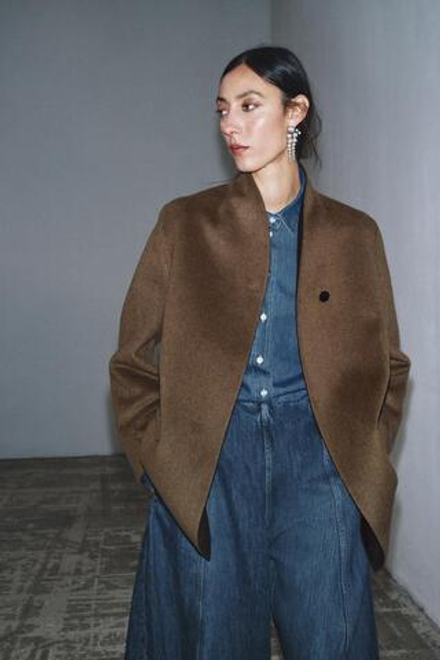 ZARA БЛЕЙЗЕР ОВЕРСАЙЗ ИЗ СМЕСОВОЙ ШЕРСТИ — ZW COLLECTION, КОРИЧНЕВЫЙ