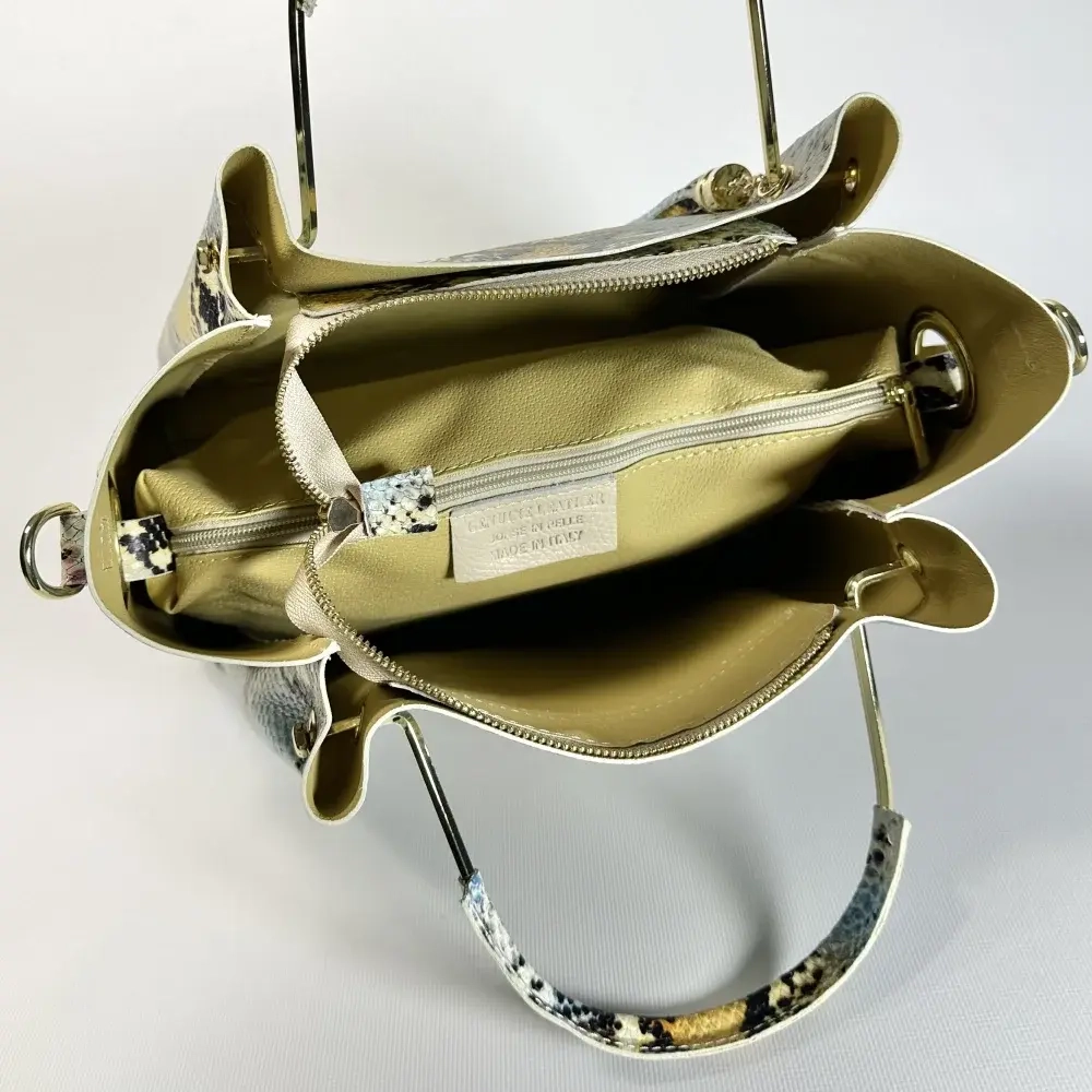 Женская желто-голубая сумка из натуральной кожи с тиснением питон