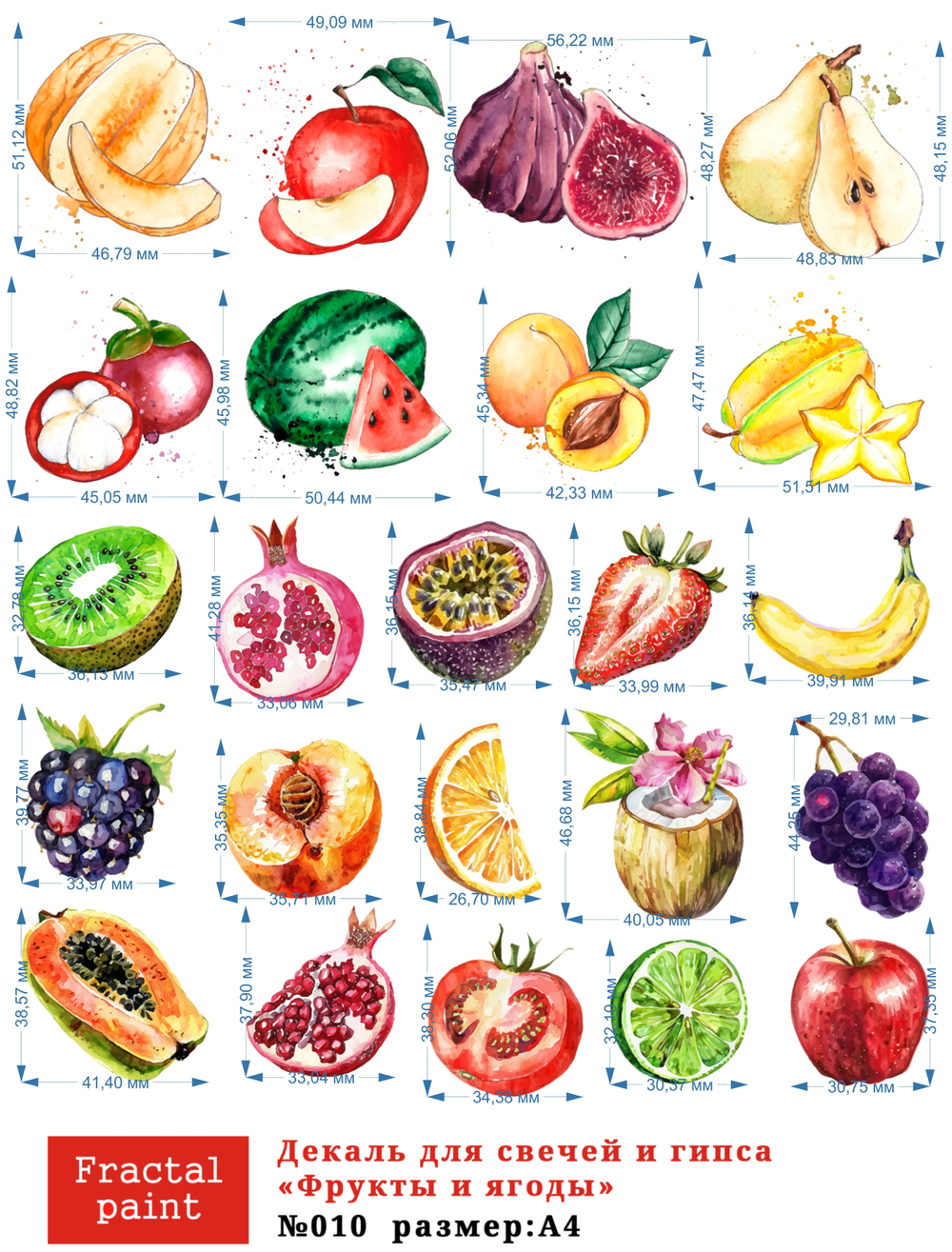 Трансфер переводной - декаль для свечей и гипса фрукты, ягоды 010