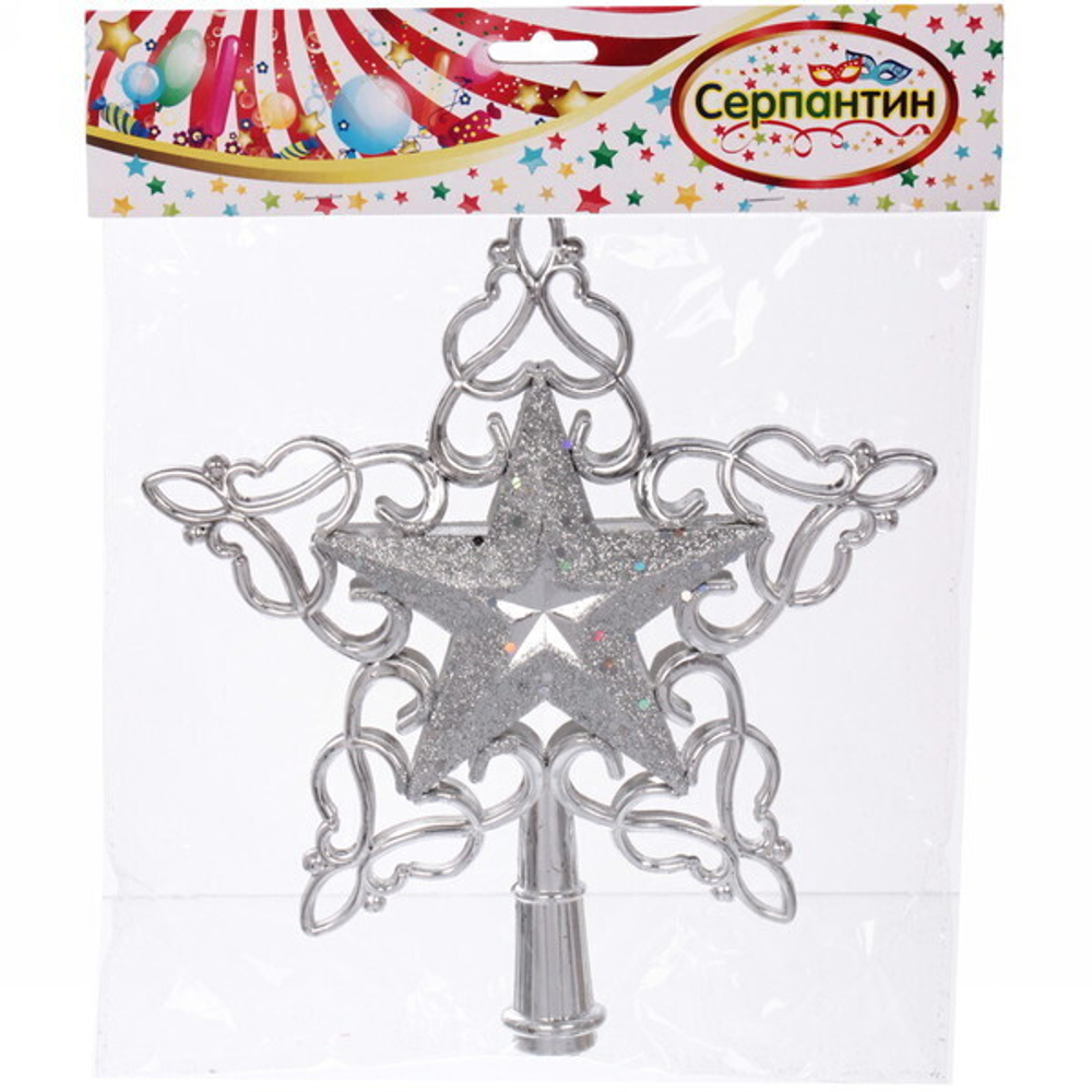 Звезда на ёлку «Кружево» 20*22 см, Серебро