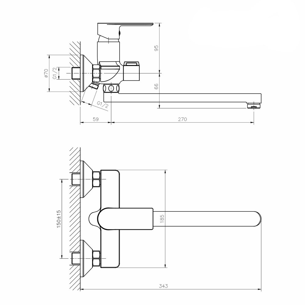 Смеситель для ванны и раковины 35k MIXLINE ML33-02GR "City Graphite" ГРАФИТ
