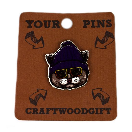 Деревянный значок. Bad Cat