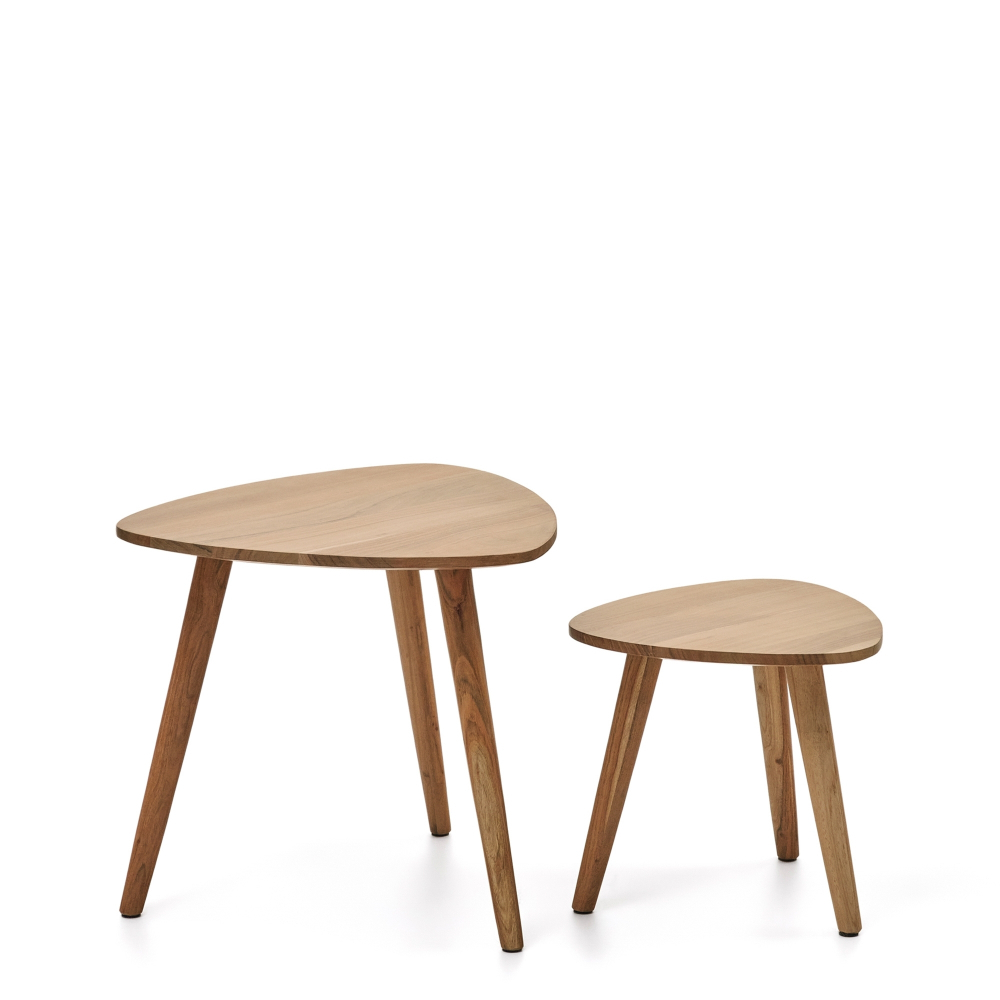 Комплект из 2-х столиков Duvani из массива акации с выбеленной отделкой