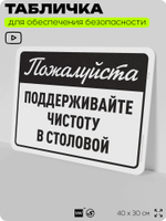 Табличка для обеспечения безопасности "Пожалуйста, поддерживайте чистоту в столовой", для офиса, по охране труда для предприятия, организаций, 40х30 см, Silver Plane x Айдентика Технолоджи