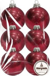 Набор пластиковых шаров Искристый, 85 мм., 6шт., красный, ПромЕлка (НШИПЛ-85RED)