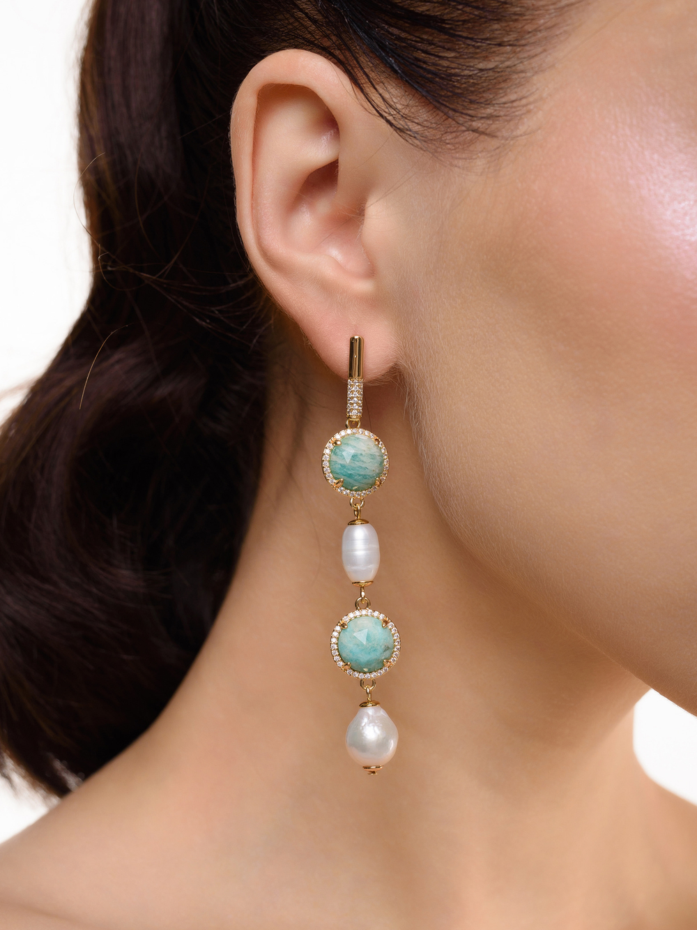 Серьги "Royal pearl amazonite" Gold