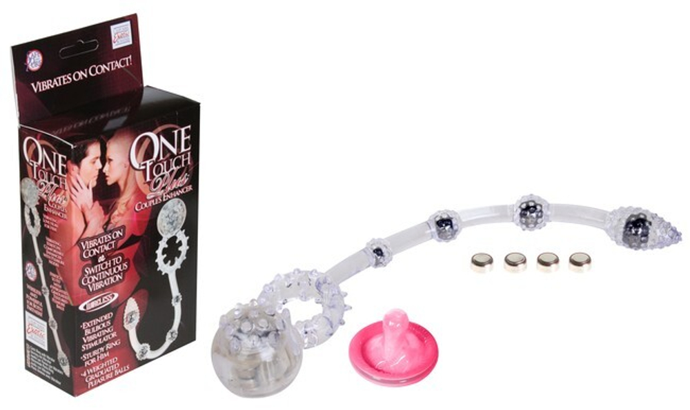 Эрекционное кольцо с вибрацией и анальными бусами One Touch Plus Couples's Enhancer (Цвет: прозрачный)