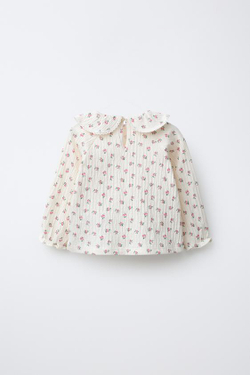 ZARA ФУТБОЛКА С ЦВЕТОЧНЫМ ПРИНТОМ, ЭКРЮ