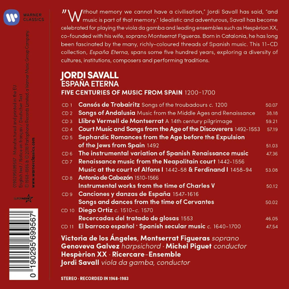 Jordi Savall / Espana Eterna: Five Centuries Of Music From Spain 1200-1700 (11CD)