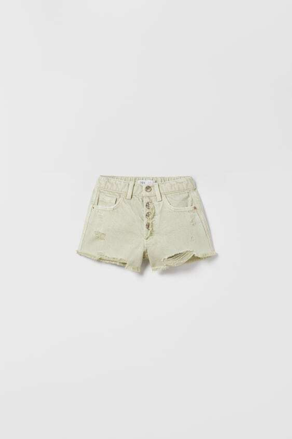 ZARA ДЖИНСОВЫЕ ШОРТЫ С НЕОБРАБОТАННЫМИ КРОМКАМИ, ЗЕЛЕНЫЙ