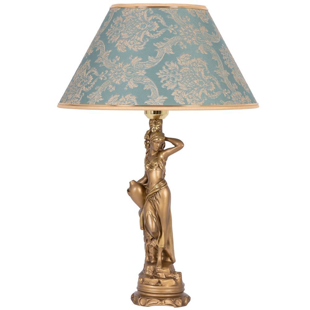 Настольная лампа Девушка с кувшином Бронза с абажуром №38 Vatican (Ватикан) Аквамарин