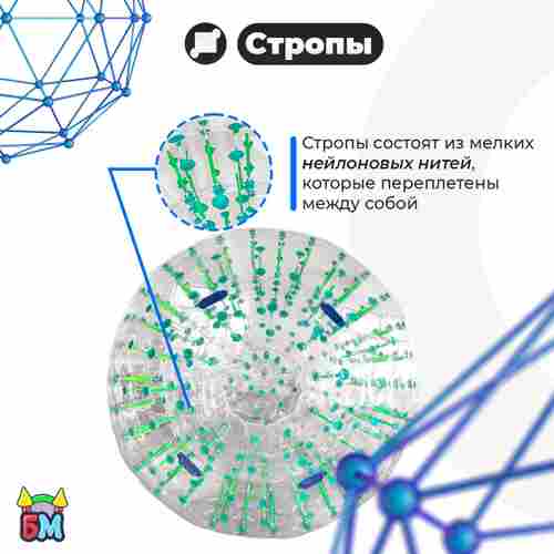 Светящийся зорб «Вселенная» с зелёными стропами, ТПУ, диаметр 2,8 м, без сидений