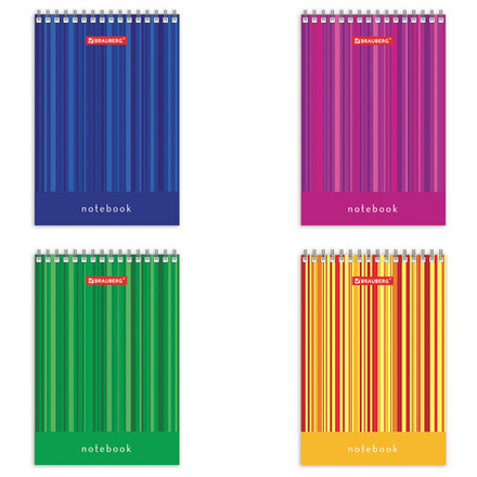 Блокнот МАЛЫЙ ФОРМАТ А6 97×145 мм, 40 л., гребень, картон, клетка, BRAUBERG, «Полоски»