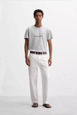 ZARA ПРИТАЛЕННАЯ ФУТБОЛКА С ТЕКСТОМ, СЕРЫЙ МЕЛАНЖ