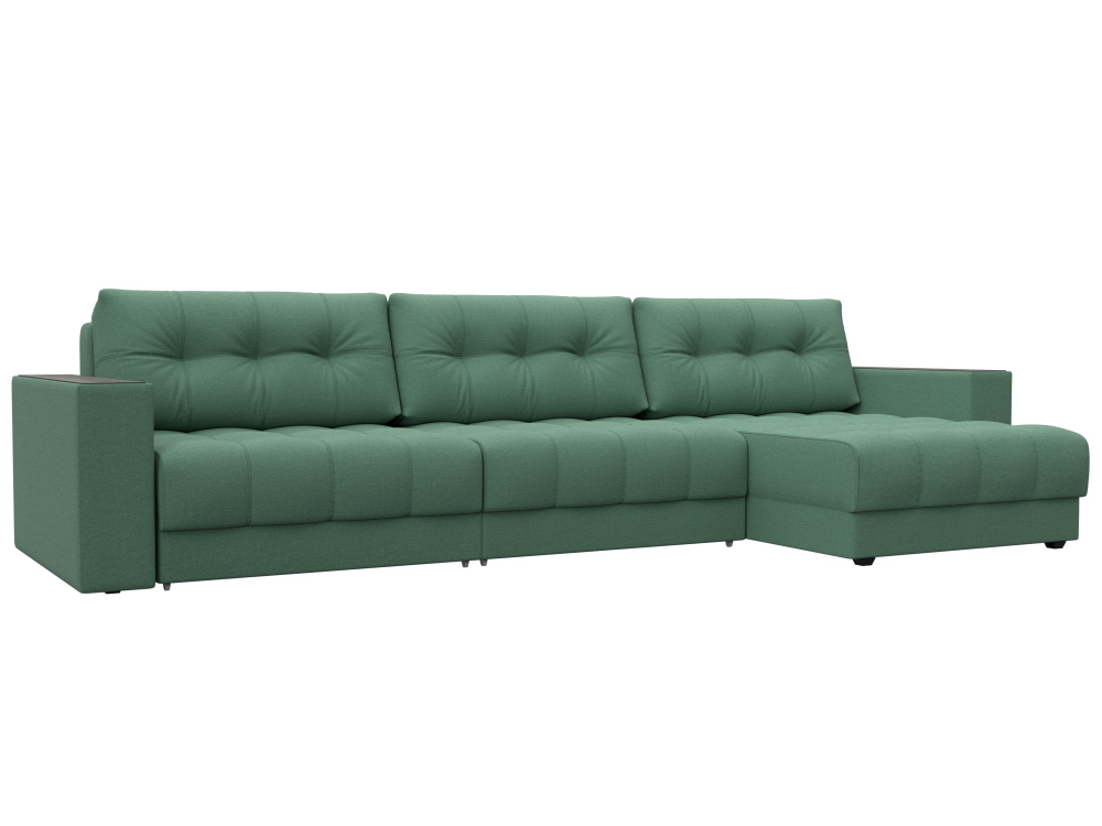 Диван угловой с декором Лига-049 НПБ Лонг, Амур 11 РОГОЖКА зеленый