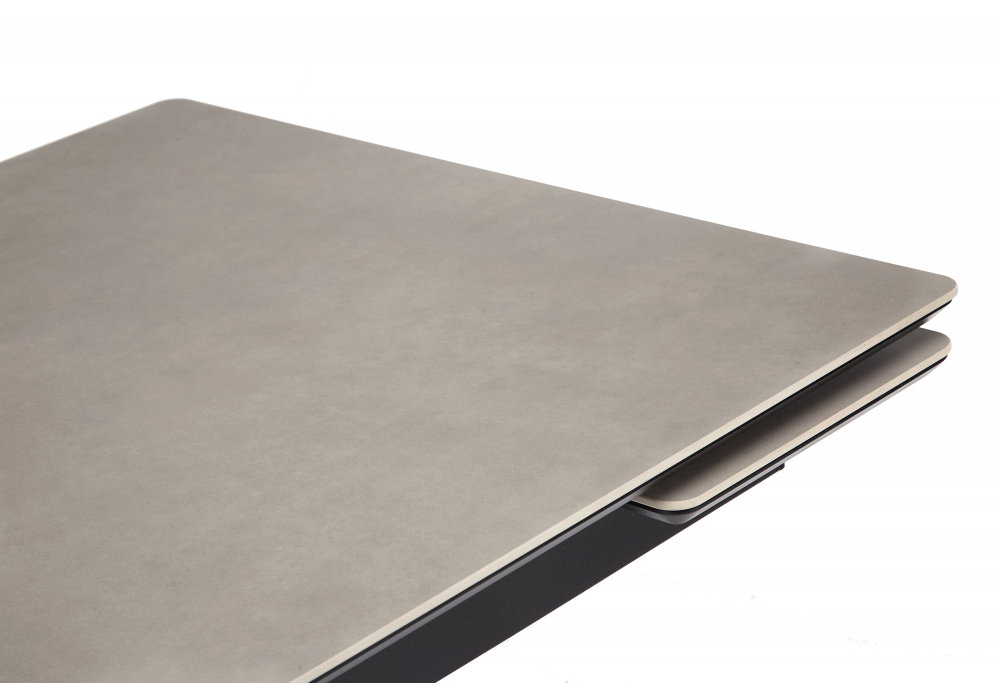 Керамический стол Woodville Старлайт 140 (200) х 80 carmen light grey, черный, ножки черные