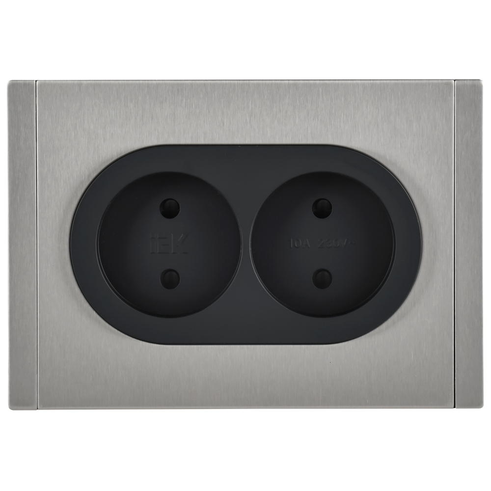 FORTE&PIANO Розетка 2-местная без заземления с защитными шторками безвинтовое крепление 10А FP725M металл никель IEK