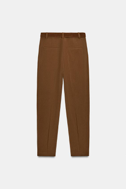 ZARA БРЮКИ С ЗАЩИПАМИ И РЕМНЕМ, ТАБАЧНЫЙ
