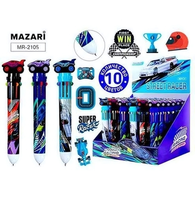 Ручка шарик. автомат 10цв. 0.7мм. "Racing" корп. цветной, cмен.стержень 68 мм. (Mazari)