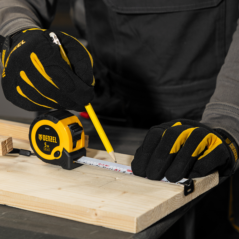 Рулетка 5м х 25мм, двухкомп. корпус, кнопка-пауза Denzel