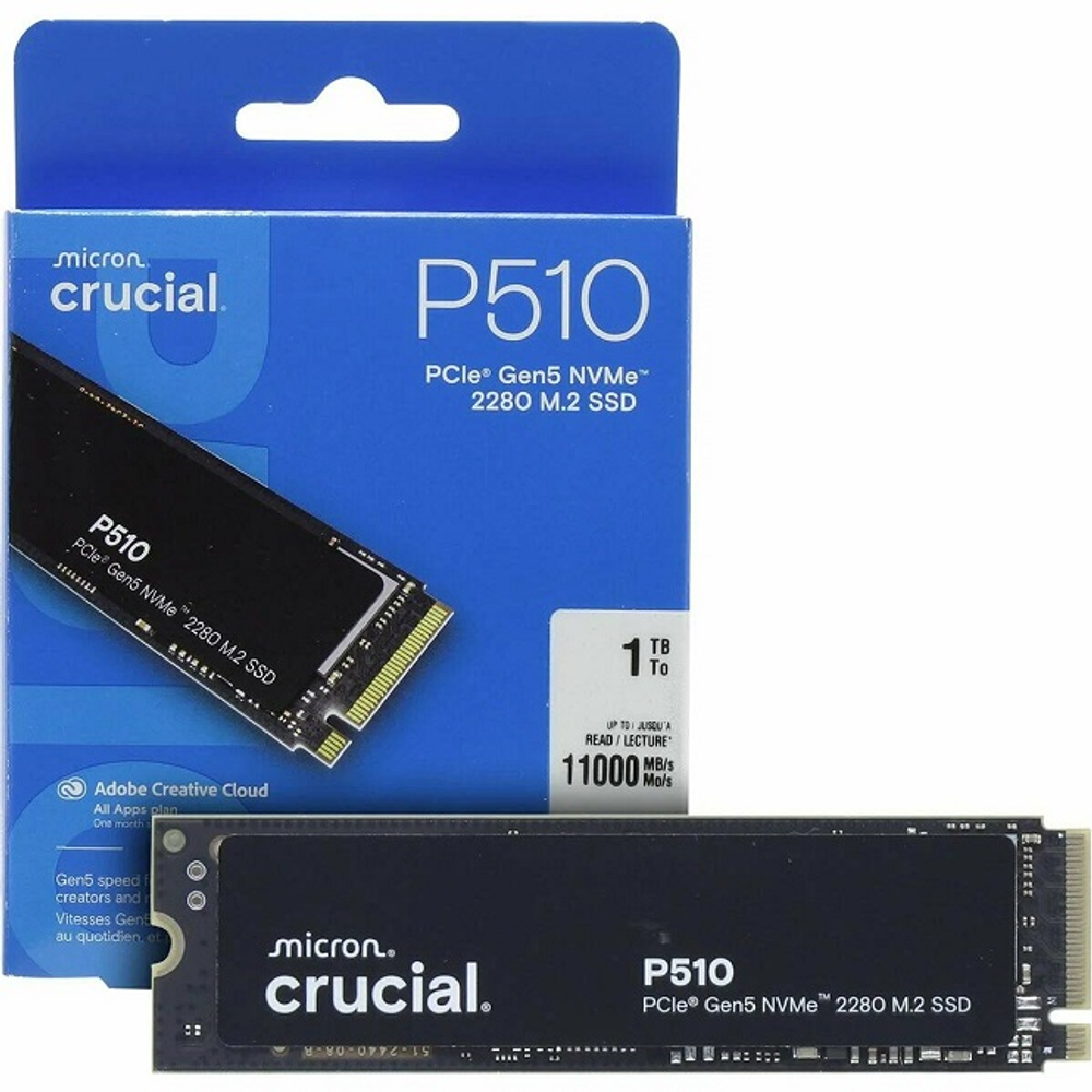 Жесткий диск SSD M.2 2Tb Crucial P510, 10000/8700MBs, 1500000 IOPS, 3D QLC NAND, 2280, PCI-E 5.0x4 (CT2000P510SSD8)