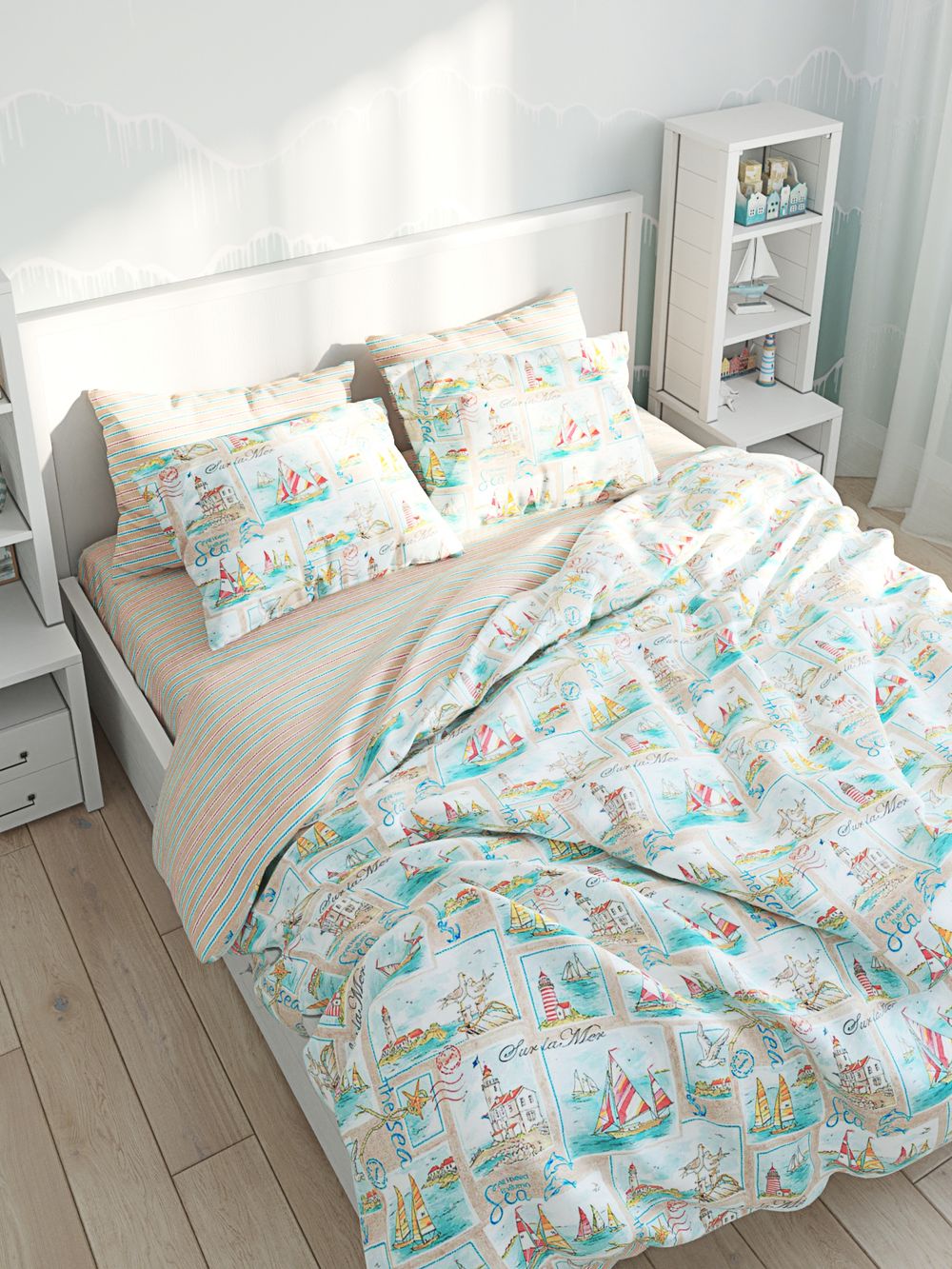 Пододеяльник Сказка "Витамин Sea/Морская полоска" 1,5-сп 145х215 см на молнии , перкаль